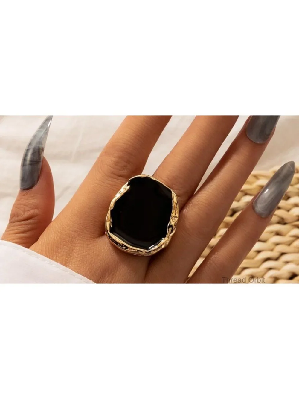 Vintage Statement Ring Chunky Cocktail Ring Black Enamel Drip Finger Ring